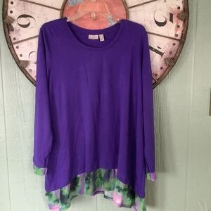 LOGO by Lori Goldstein Large  Purple Long Sleeve Floral Attachment Top